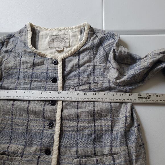 Ace & Jig Jacket Womens Small Gray Blue Plaid Woven Button Front Made India - Picture 6 of 7